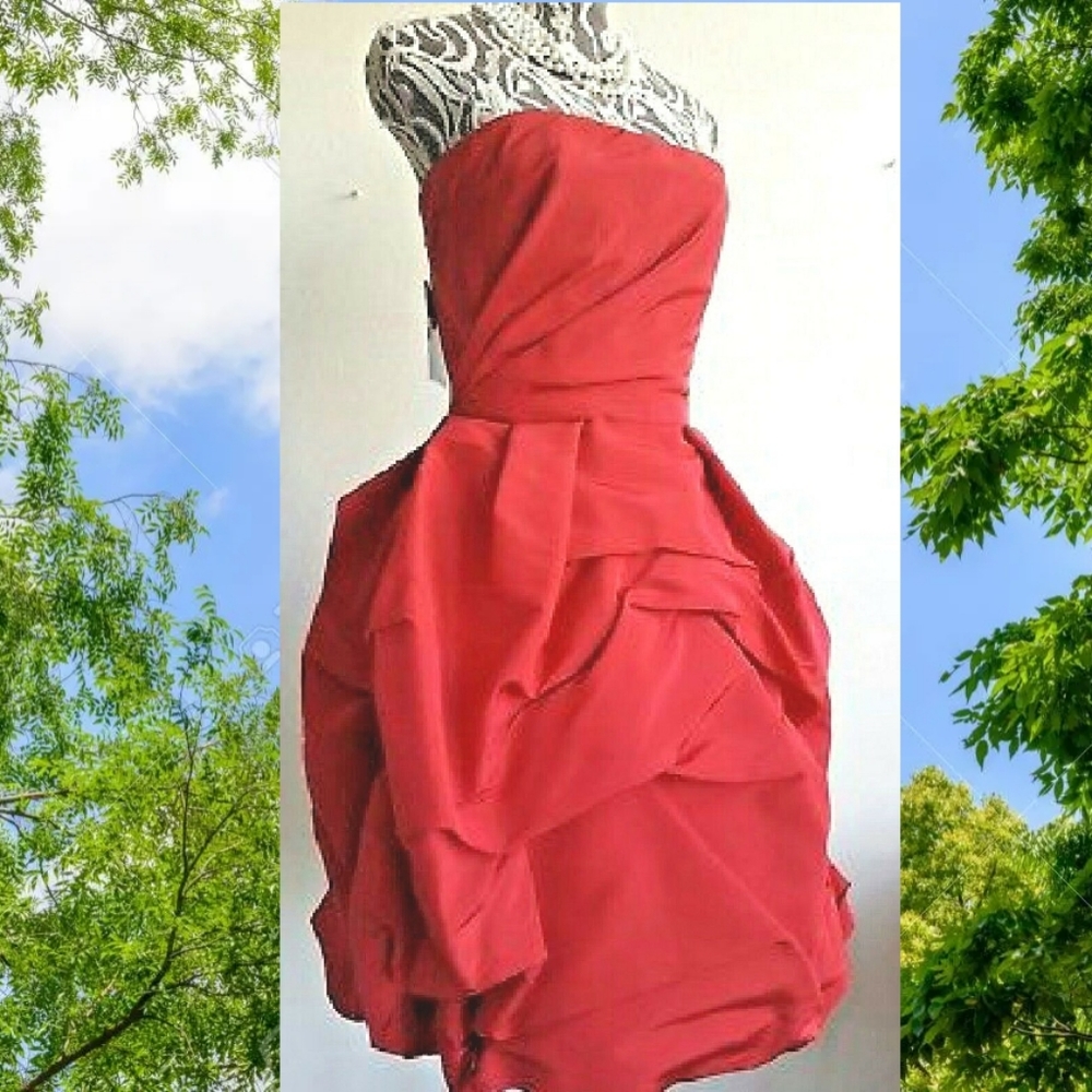 $2,990 RED FROM OSCAR DE LA RENTA SILK ROSE RUNW DRESS 6 - Picture 6 of 12